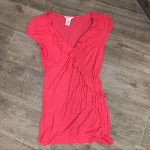 Candie’s pink ruffle cap sleeve sh…